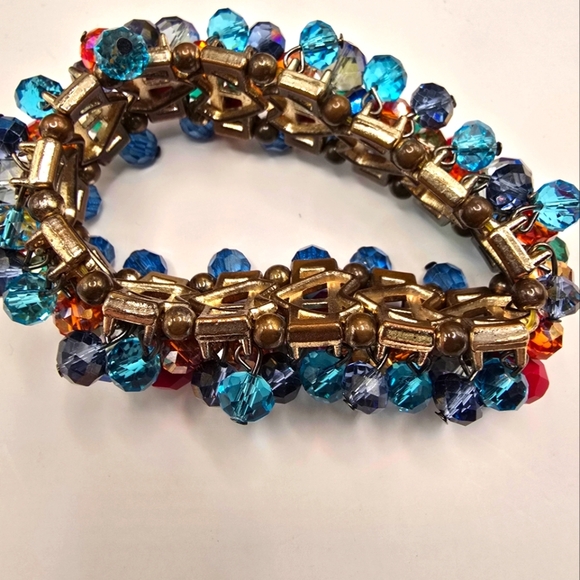 Cha Cha Stretch Bracelet Boho Multicolor Faceted AB Beads - Picture 3 of 8